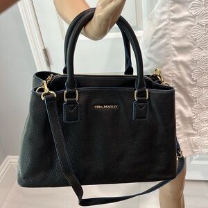 Emma Satchel Leather Bag Black with Blue Trim - EUC